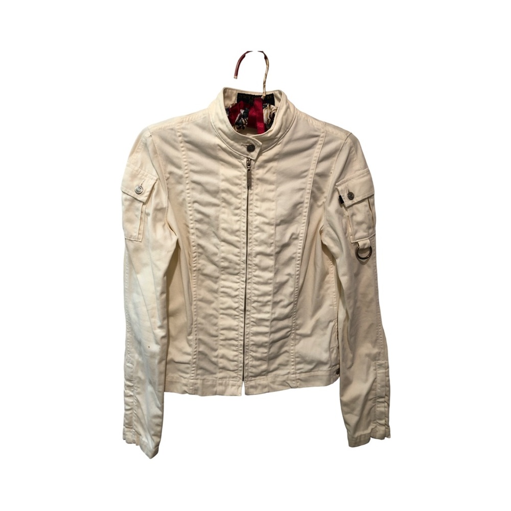 Vintage Juicy Couture Cream Jean Jacket with High Stand Up Collar.  Sz M (Girl)